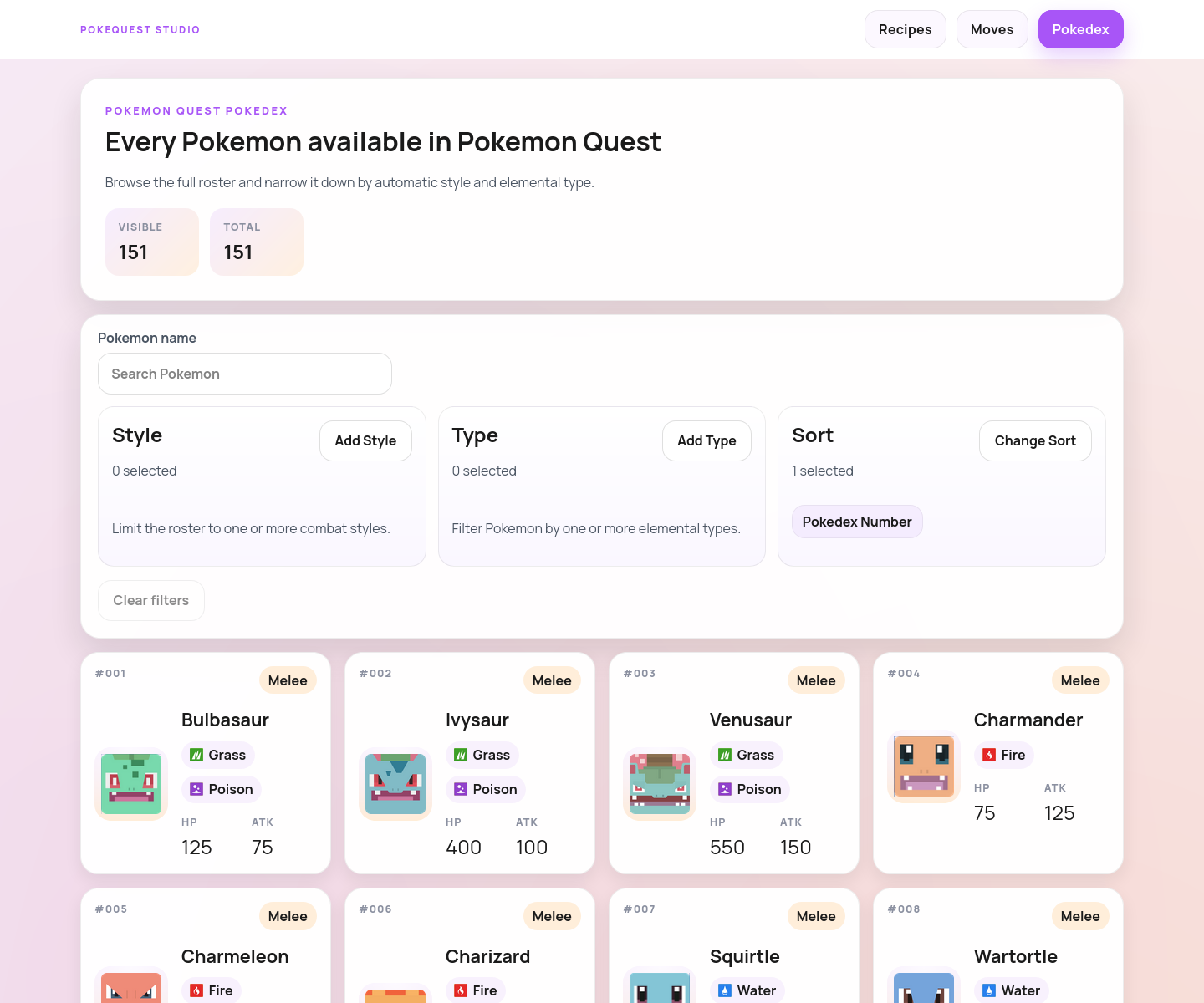 Pokedex con perfiles de Pokemon